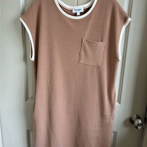 Eesome Tan Midi Dress with White Trim